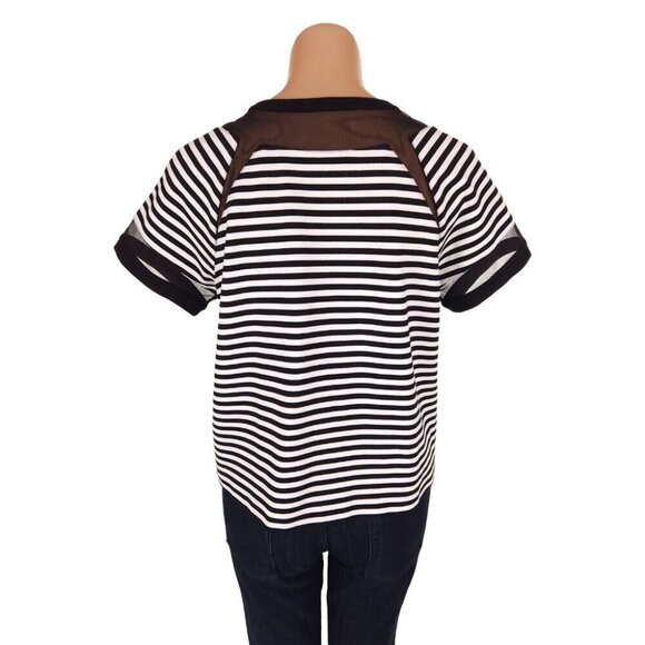Lafayette 148 Short Sleeve Striped Zip Front Top Size Small Black White $298US - Picture 6 of 8